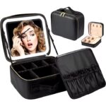 Hot Sale Amazon Custom Logo Portable Luxury Makeup Case Bag Mirror Smart Led Light Case Travel Waterproof Make Up Bag Mirror