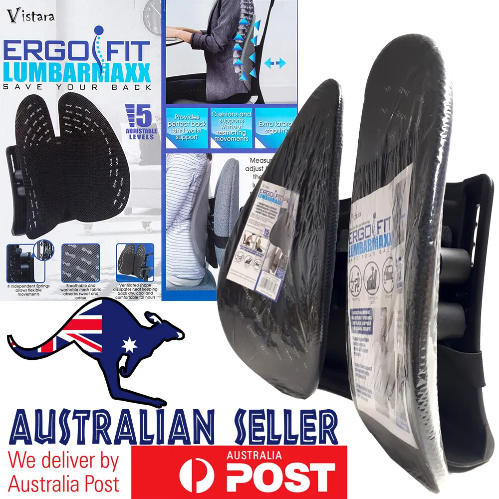 Lumbar Back Support Adjustable Cushion Ergo Fit Lumbarmaxx Car Office Chair BLK