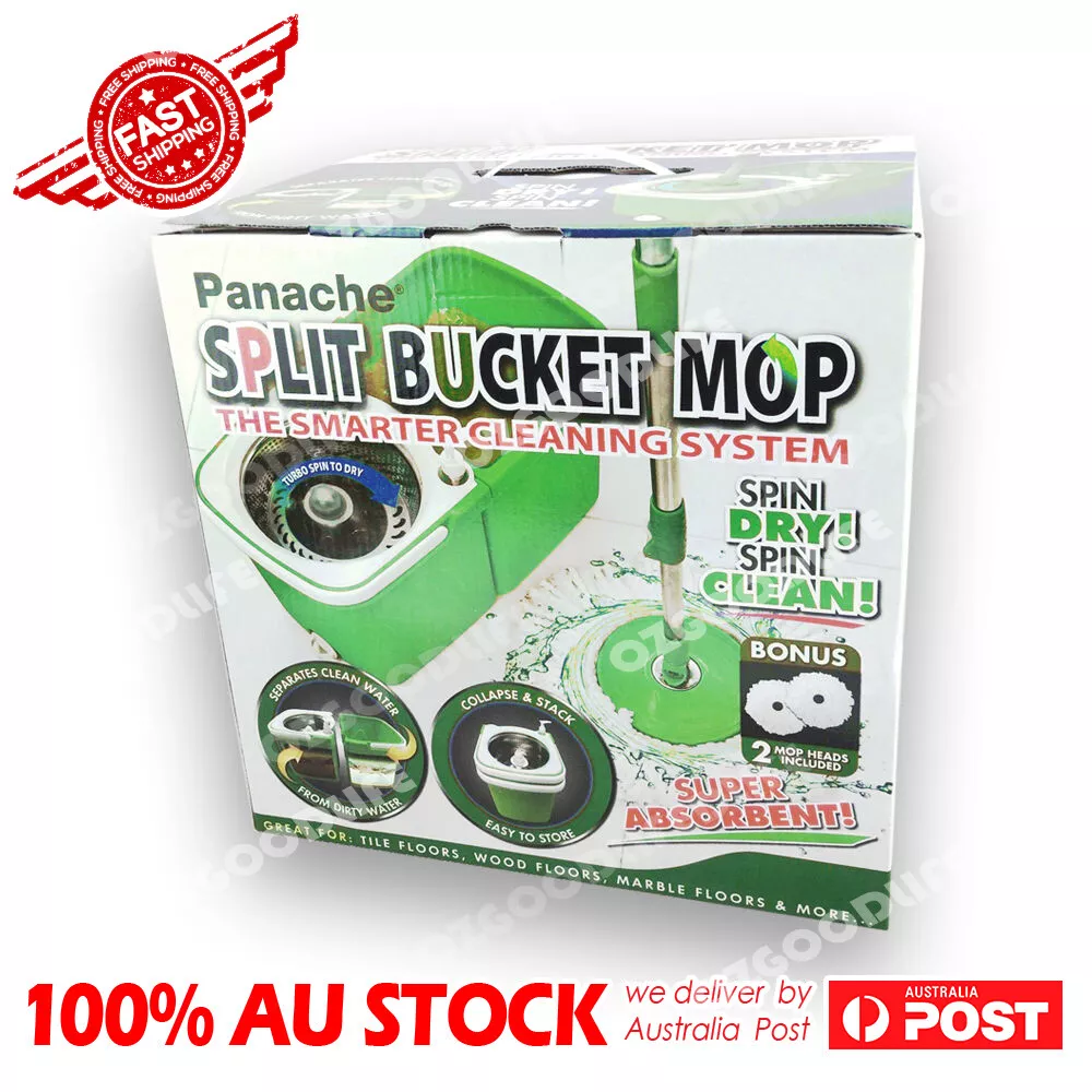 New Magic Split Bucket Mop 360°Spinning Stainless Steel Spin Bucket 2 Mop Heads